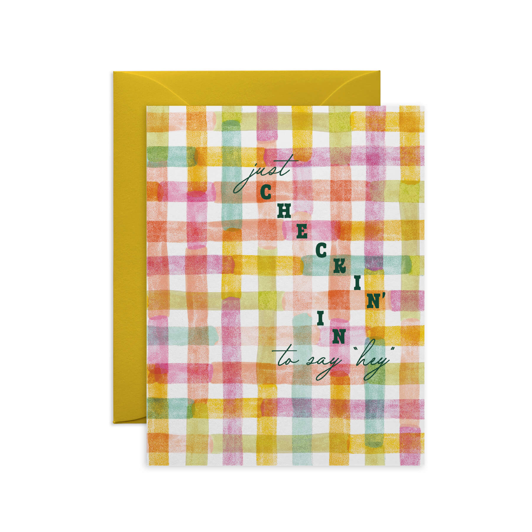 Just Checking In Colorful Plaid Friendship Card