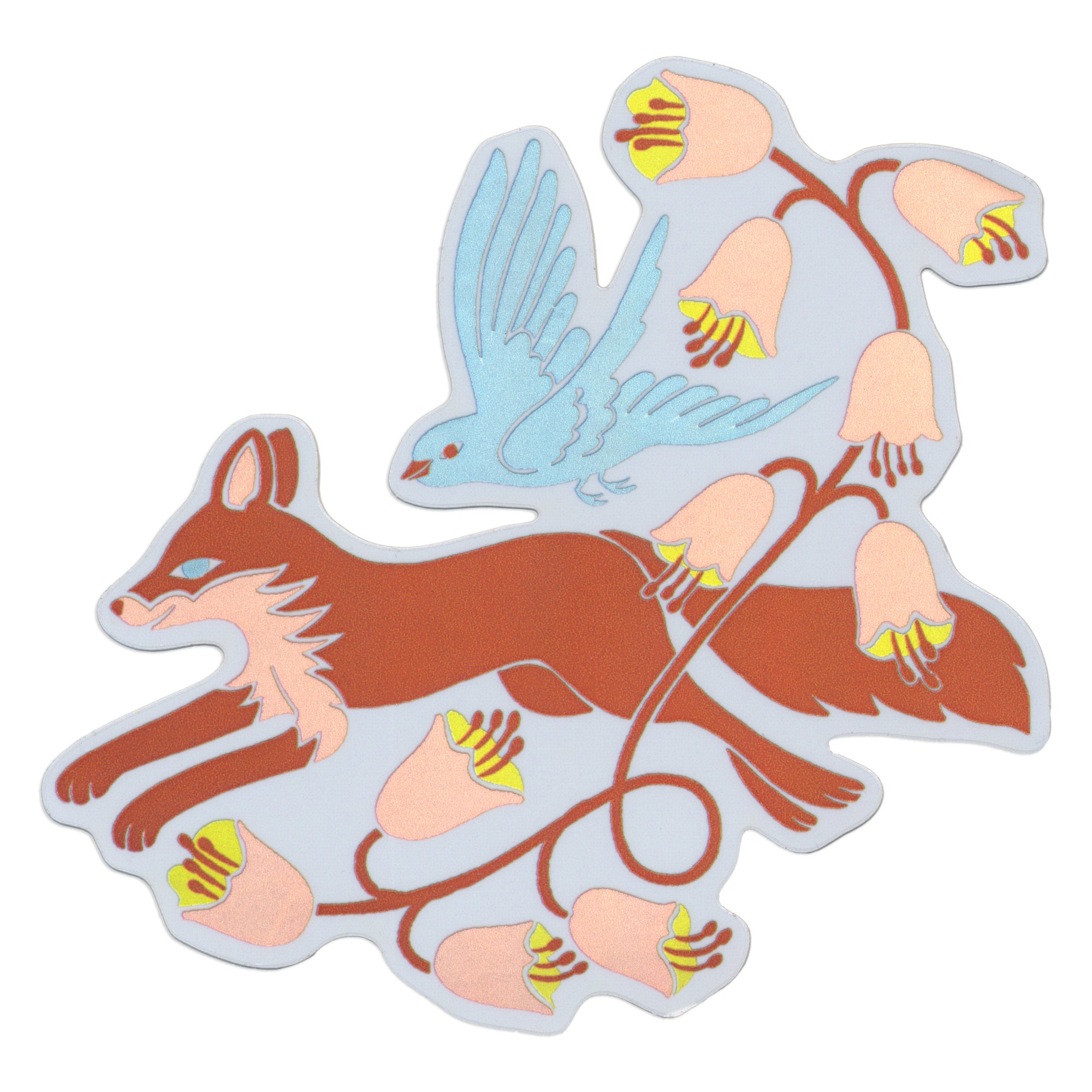 Fox and Bird Matte Holographic Die-Cut Sticker