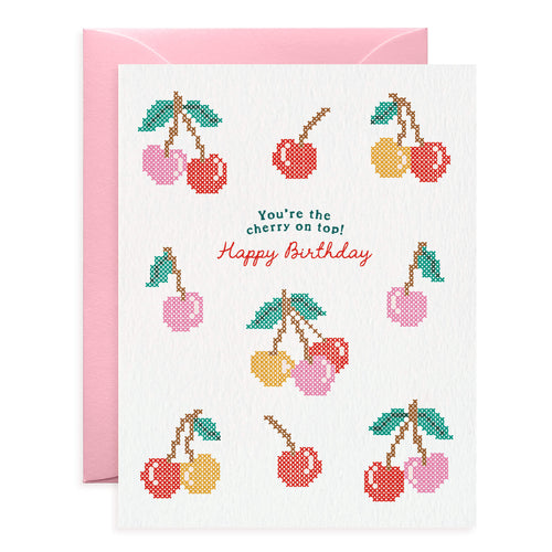 Cherry On Top Cross-Stitch Birthday Card
