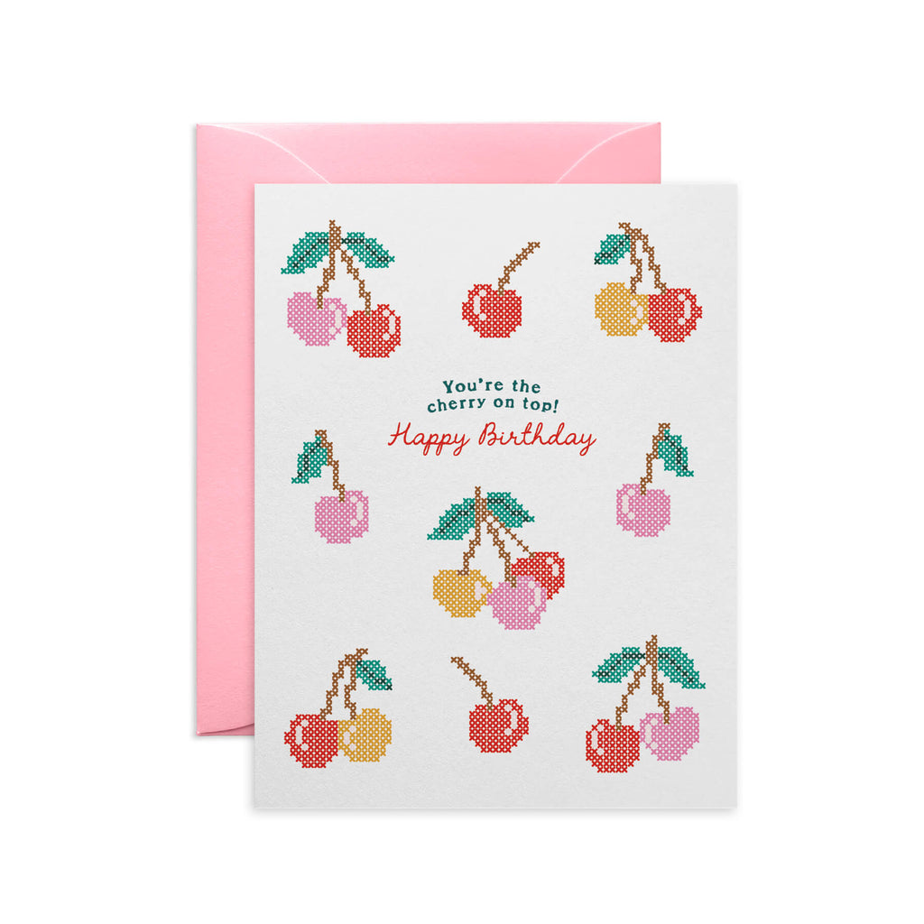 Cherry On Top Cross-Stitch Birthday Card