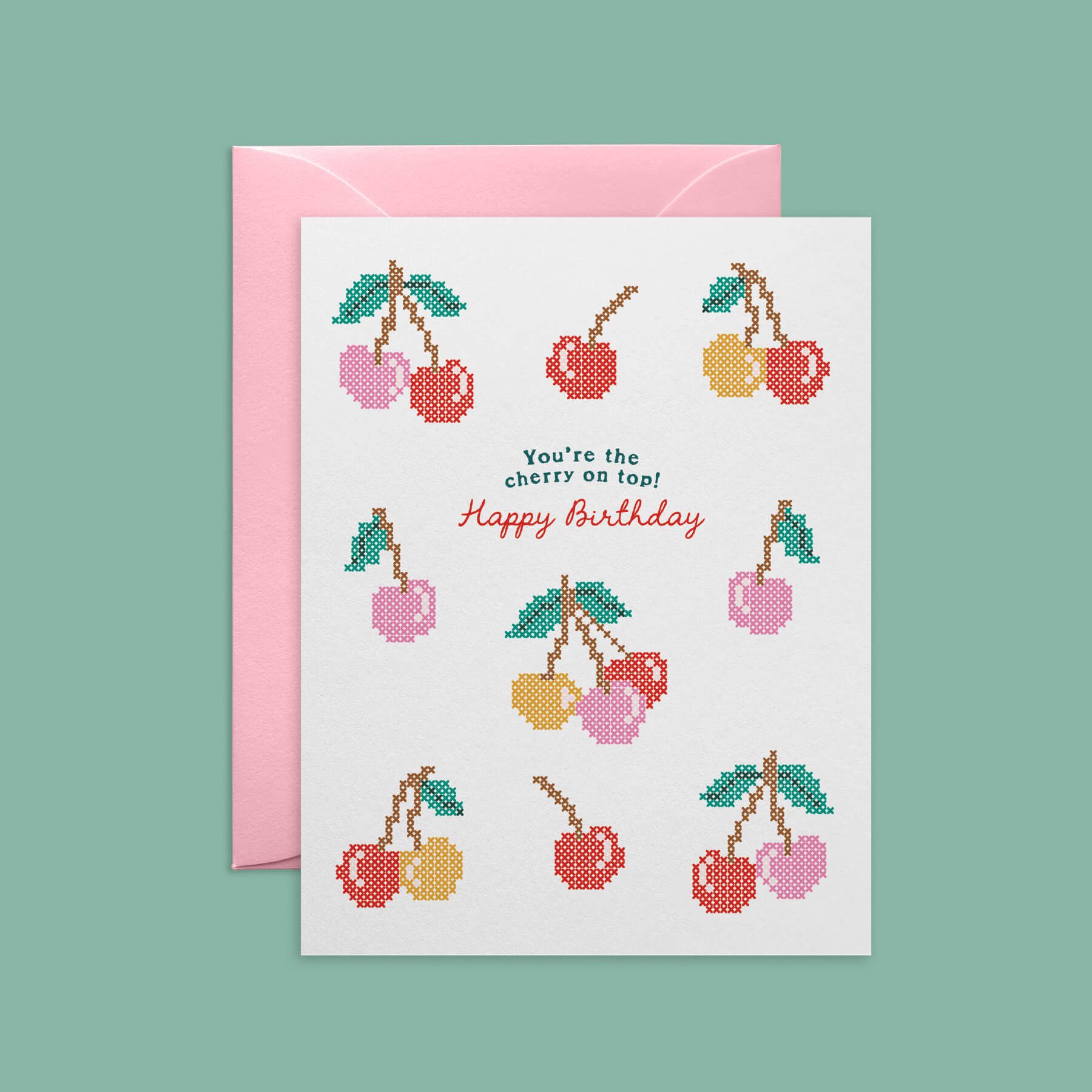 Cherry Cross-Stitch Birthday Card