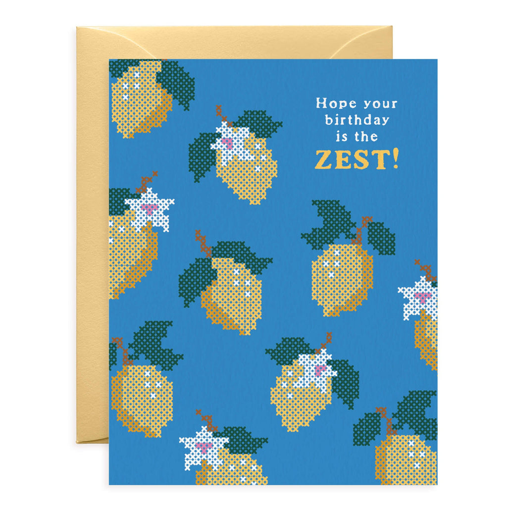 Zesty Lemon Cross-Stitch Birthday Card