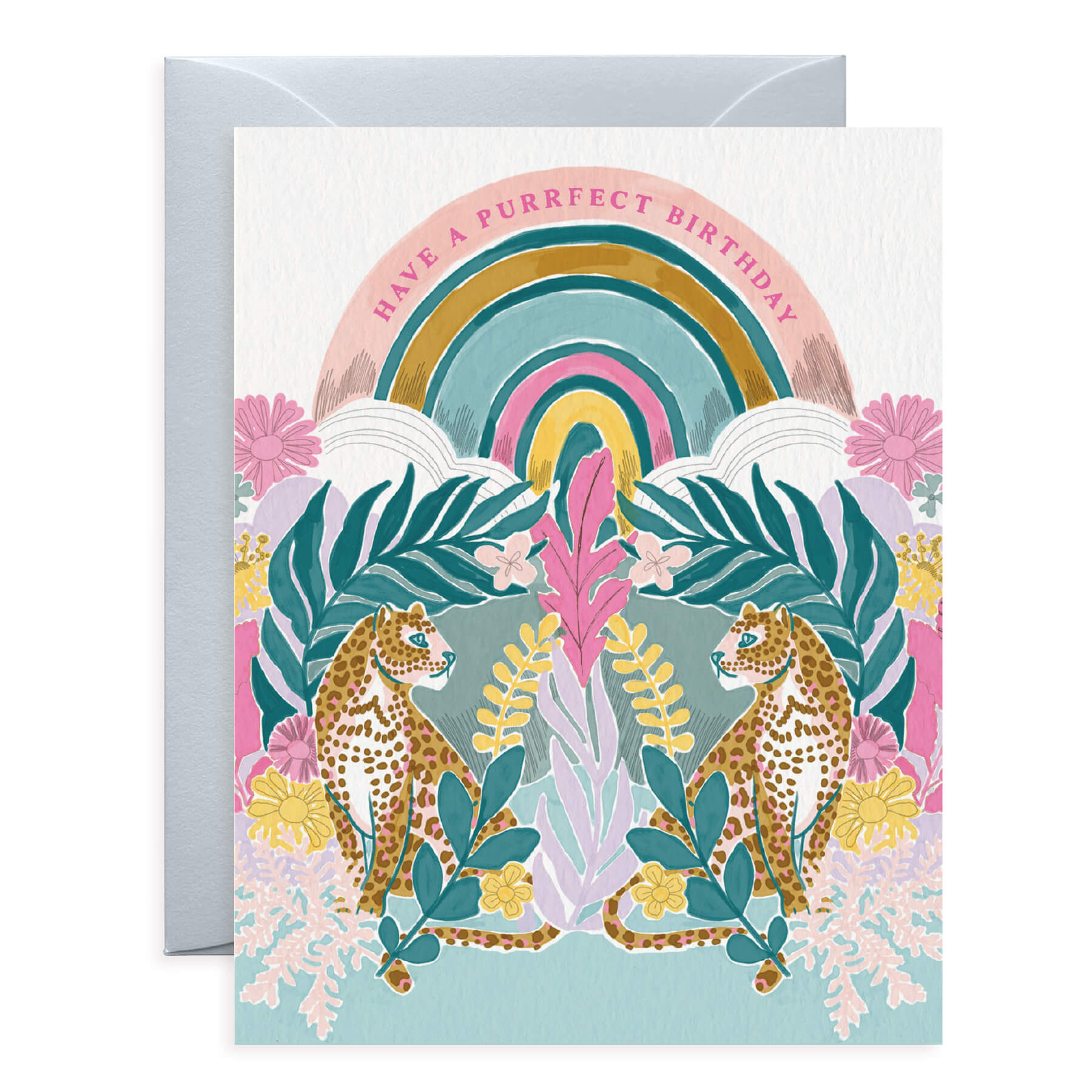 Purr-fect Rainbow Leopard Birthday Card