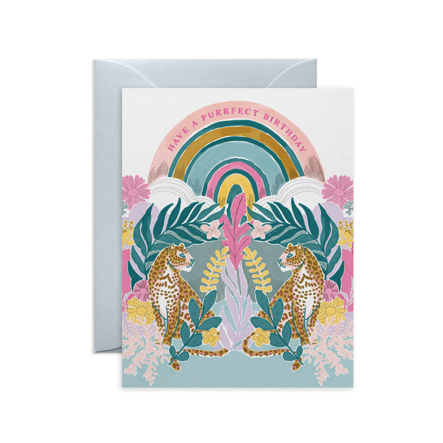 Purr-fect Rainbow Leopard Birthday Card