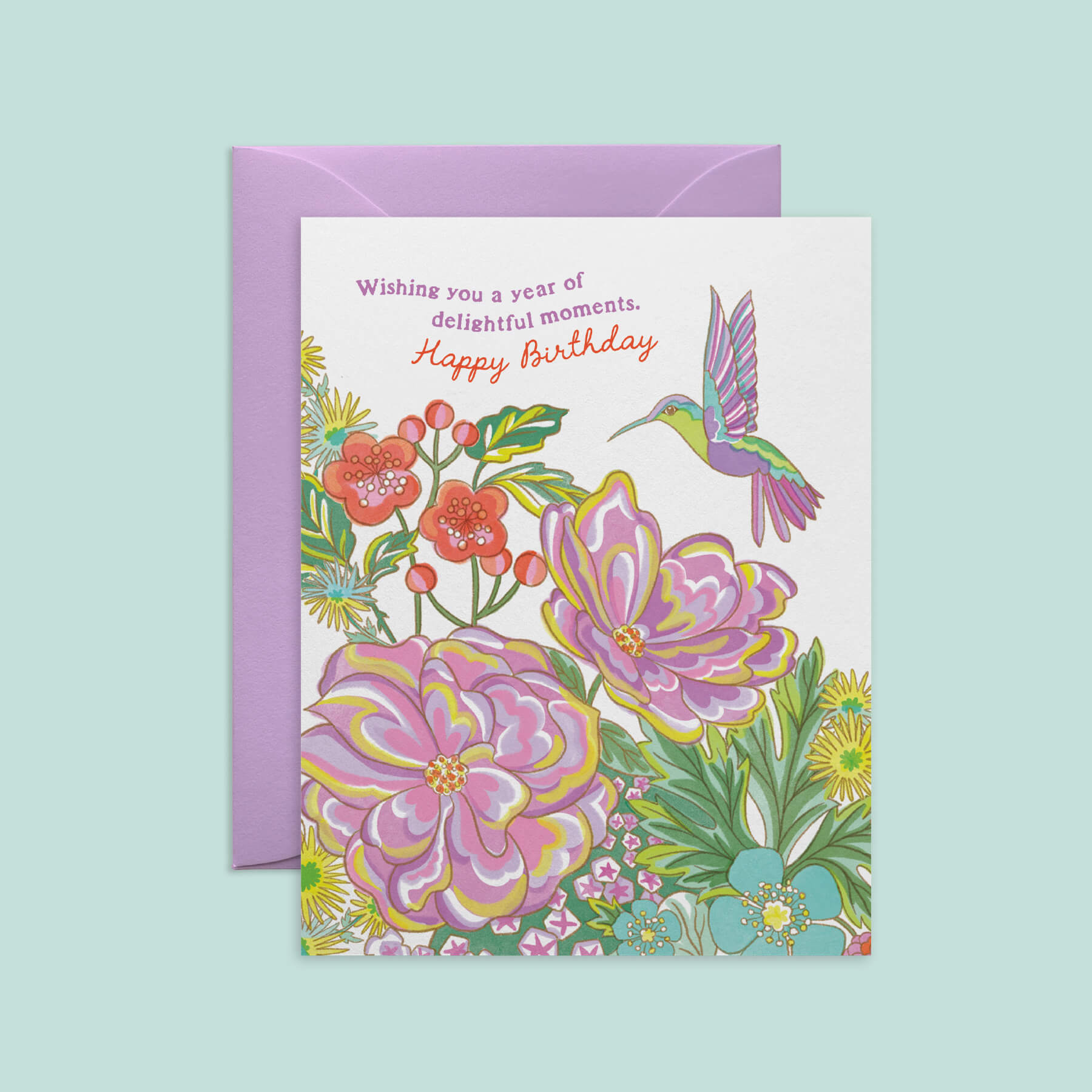 Hummingbird and Flowers Birthday Card