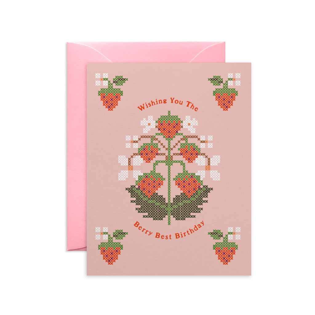 Berry Best Birthday Cross-Stitch Strawberry Card