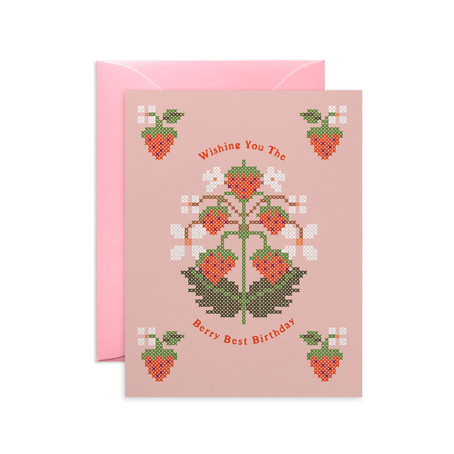 Berry Best Birthday Cross-Stitch Strawberry Card