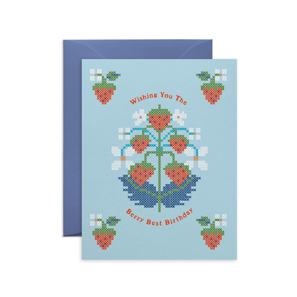 Berry Best Birthday Cross-Stitch Strawberry Card