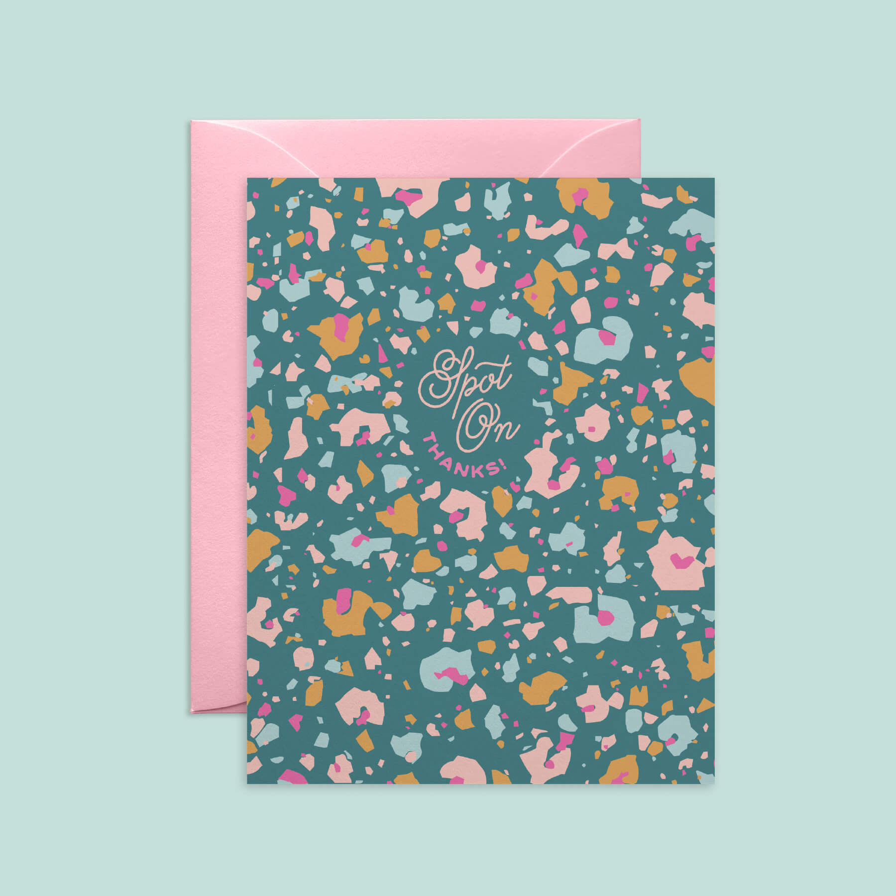 Terrazzo Leopard Congrats Card, Teal