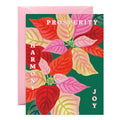 Prosperity Harmony Joy Poinsettia Holiday Card