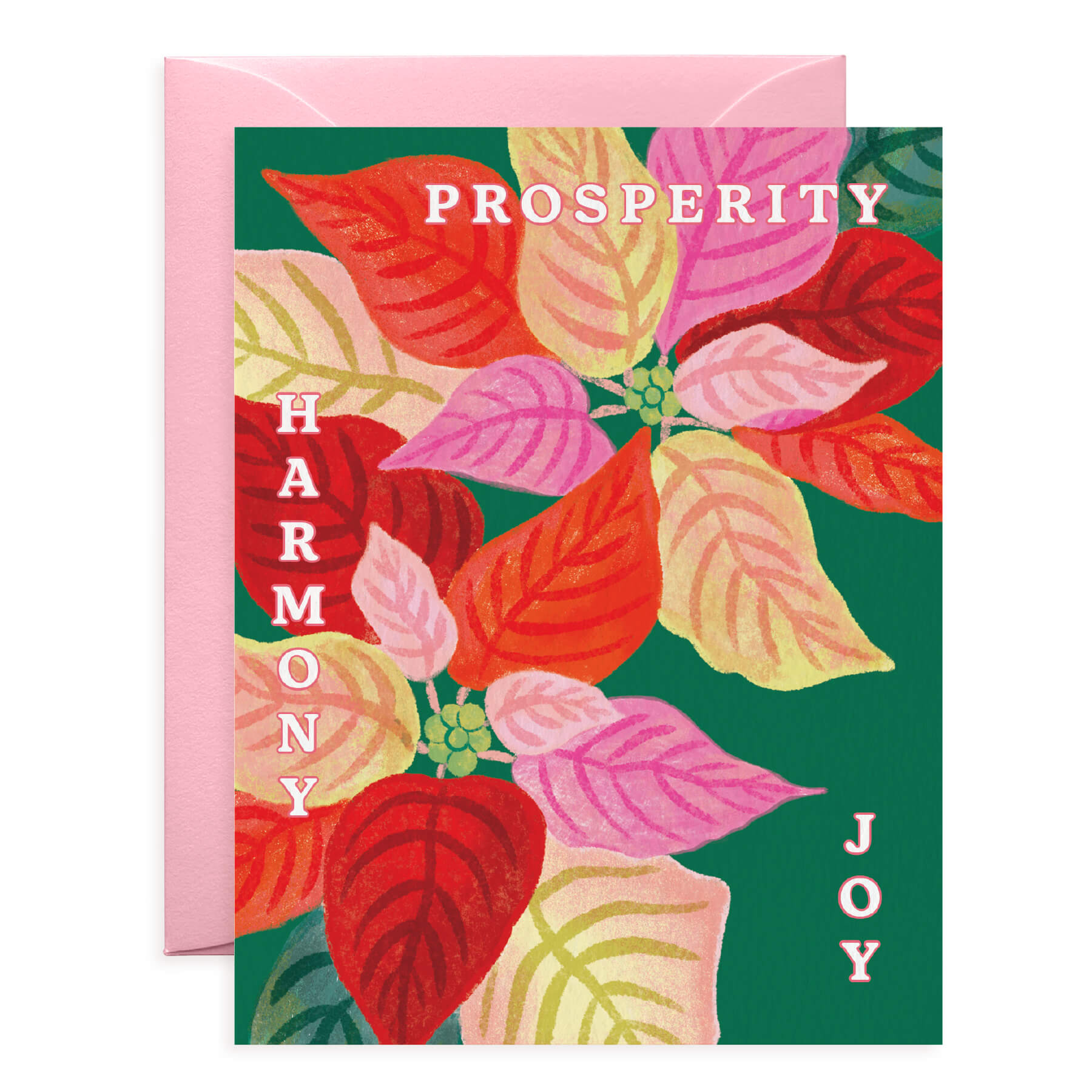Prosperity Harmony Joy Poinsettia Holiday Card