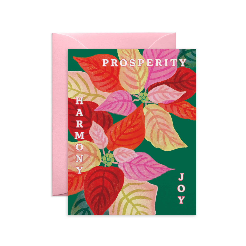 Prosperity Harmony Joy Poinsettia Holiday Card