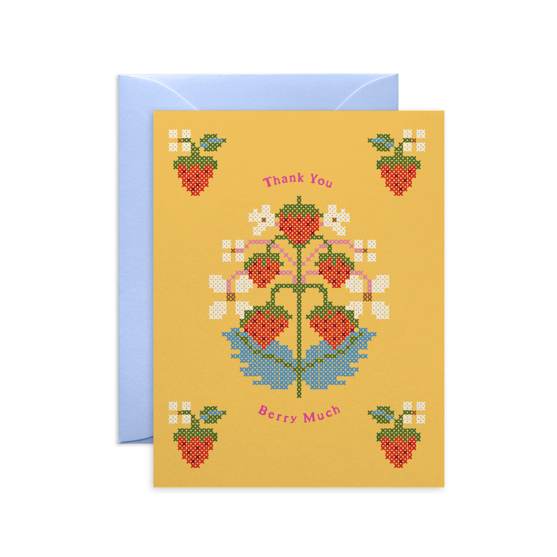 Thank You Berry Much Cross-Stitch Strawberry Thank You Card
