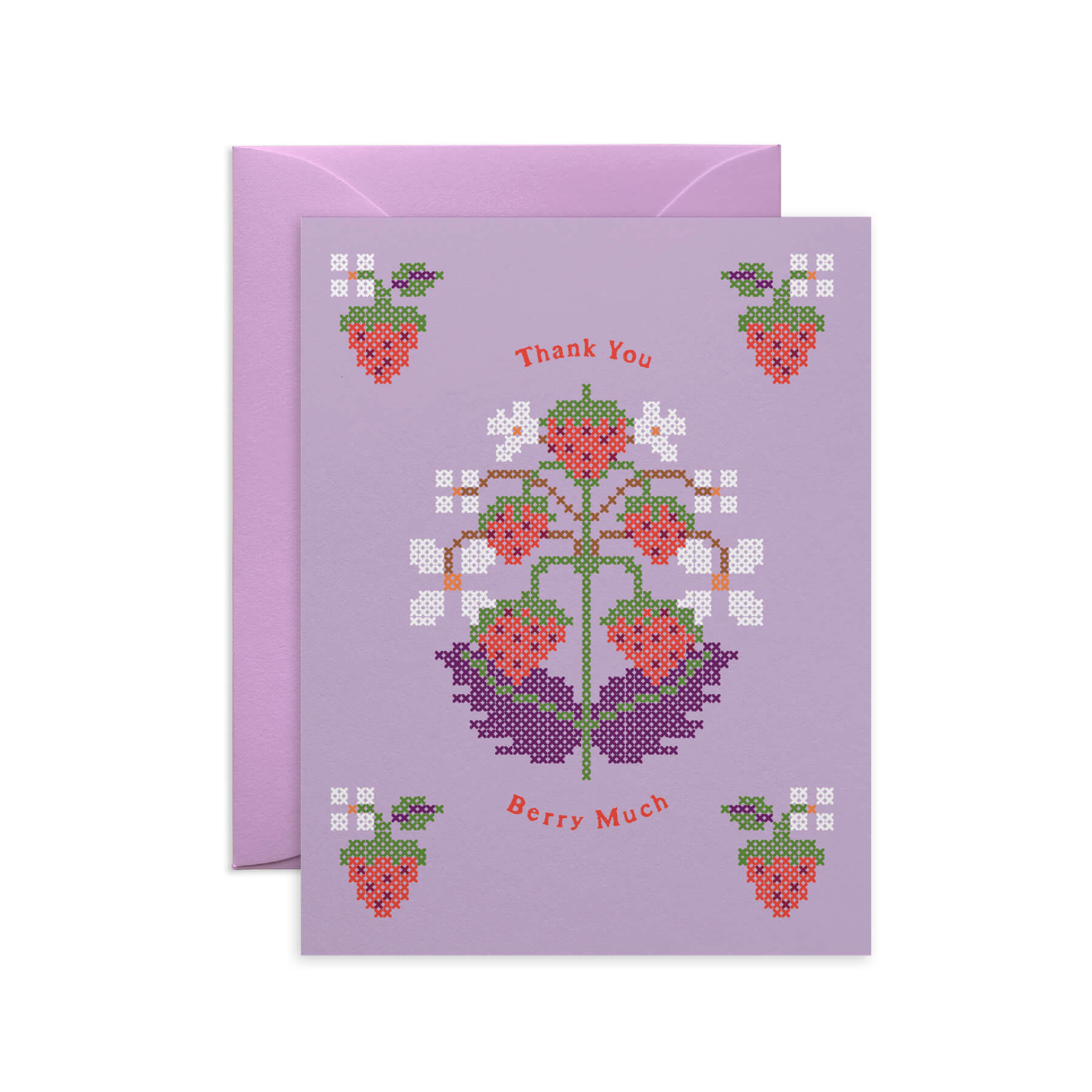 Thank You Berry Much Cross-Stitch Strawberry Thank You Card