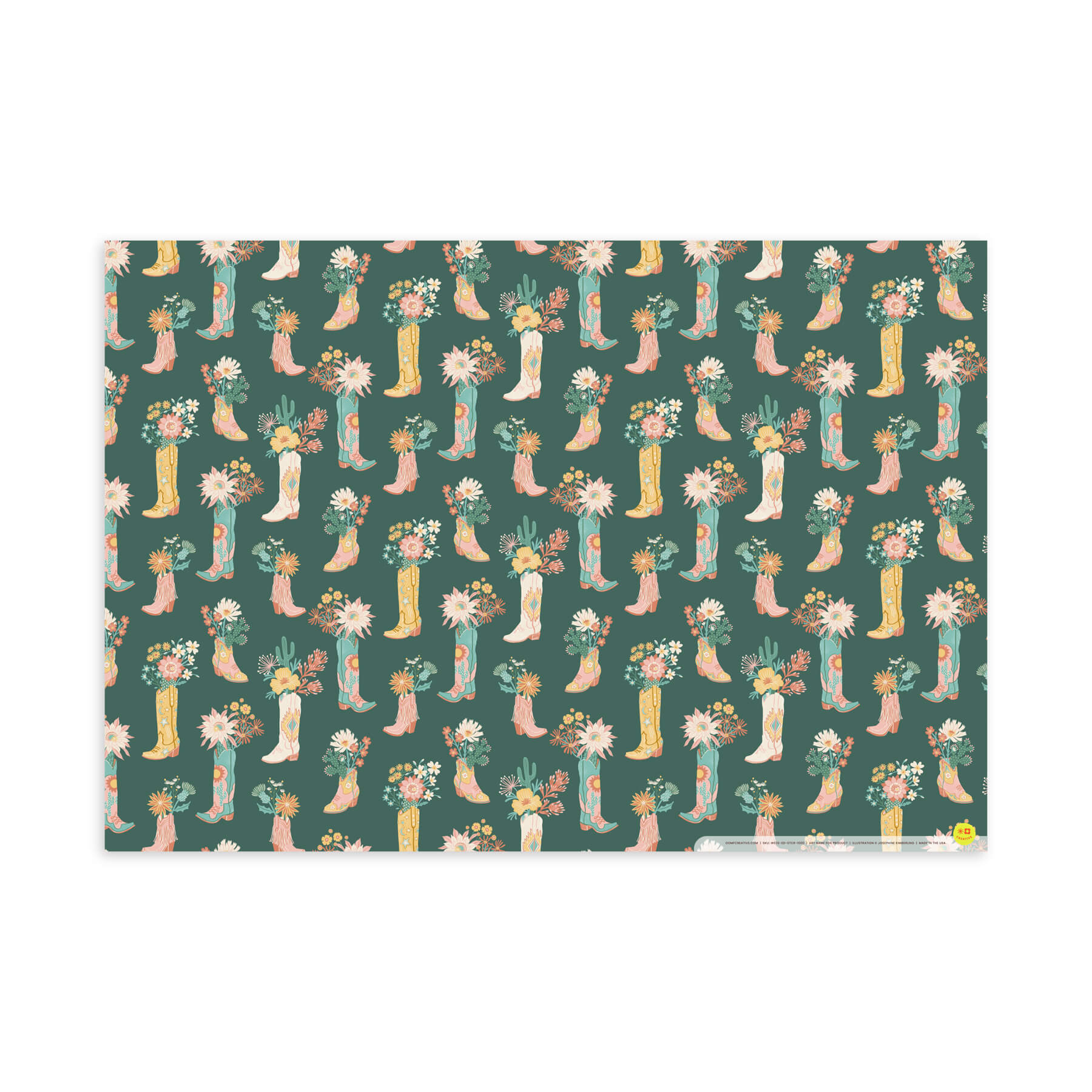Blooming Cowgirl Boots, Sage, Flat Wrap, Single-Sided, Set of 3