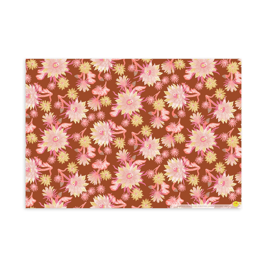 Cactus Blooms, Rust, Flat Wrap, Single-Sided, Set of 3