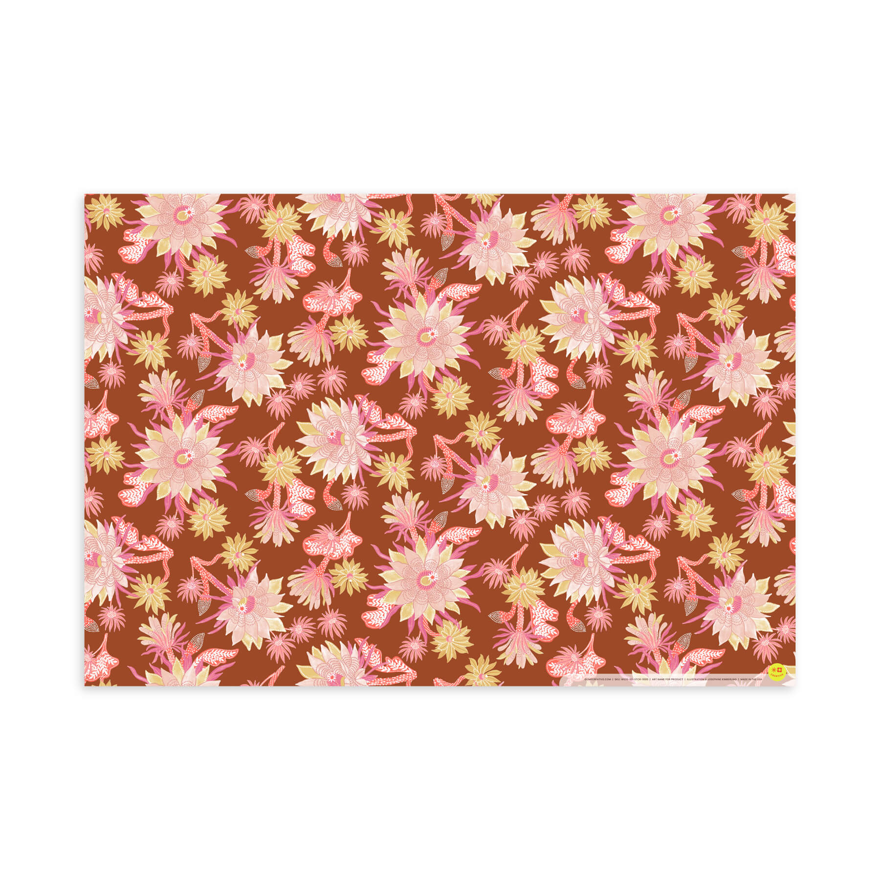Cactus Blooms, Rust, Flat Wrap, Single-Sided, Set of 3