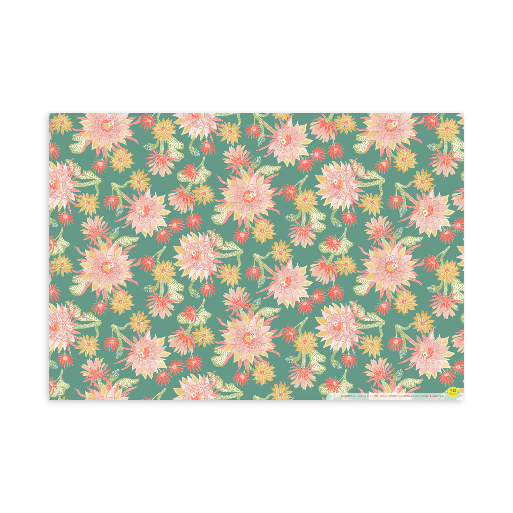 Cactus Blooms, Mint, Flat Wrap, Single-Sided, Set of 3