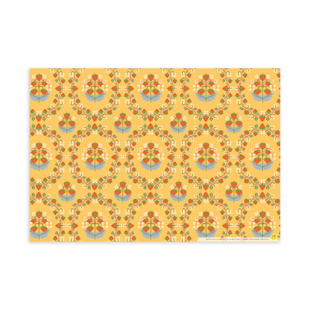 Strawberry Cross-Stitch, Yellow, Flat Wrap, Single-Sided, Set of 3