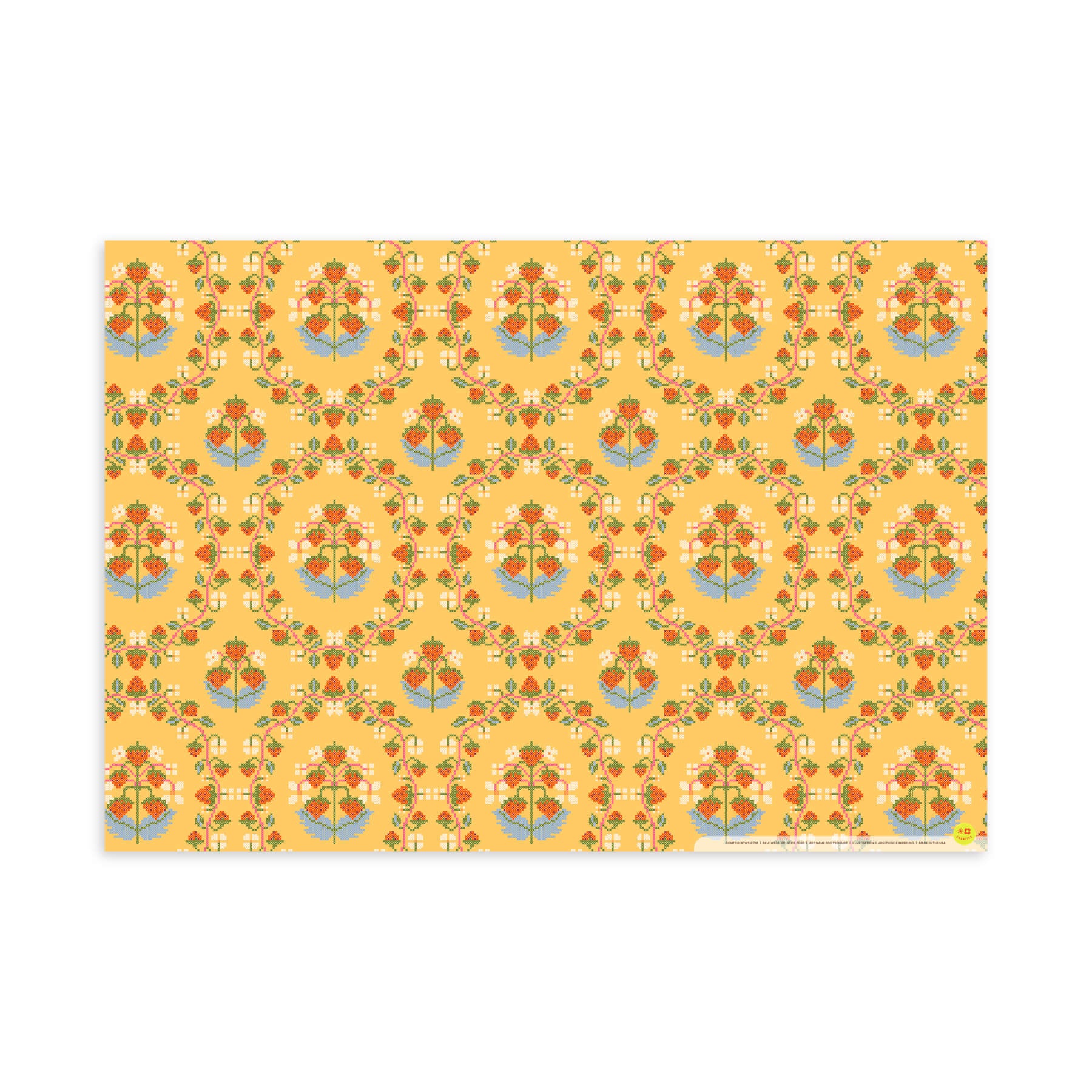 Strawberry Cross-Stitch, Yellow, Flat Wrap, Single-Sided, Set of 3