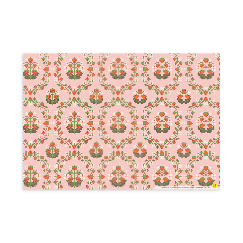 Strawberry Cross-Stitch, Pink, Flat Wrap, Single-Sided, Set of 3