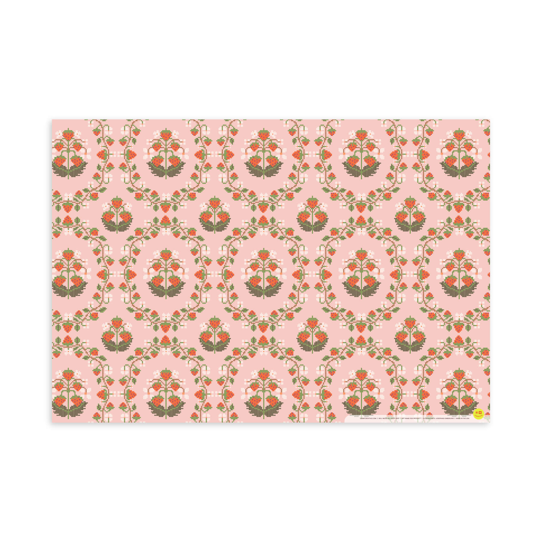 Strawberry Cross-Stitch, Pink, Flat Wrap, Single-Sided, Set of 3