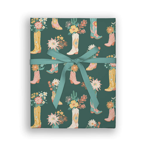 Desert Bloom Cowgirl Boots Double-Sided Gift Wrap