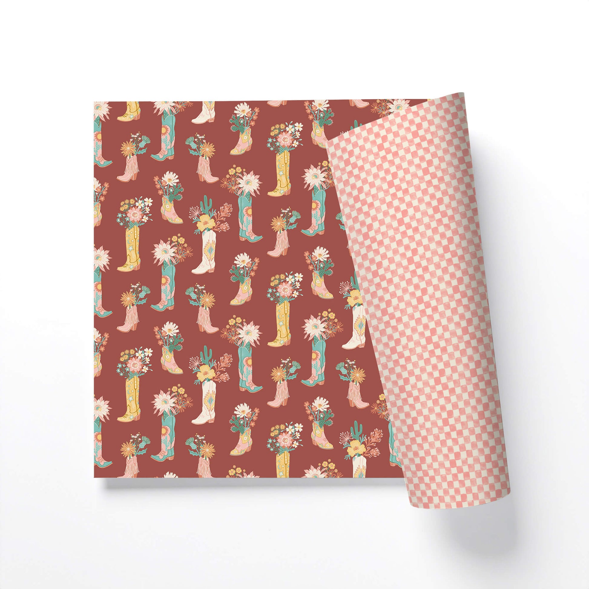 Desert Bloom Cowgirl Boots Double-Sided Gift Wrap