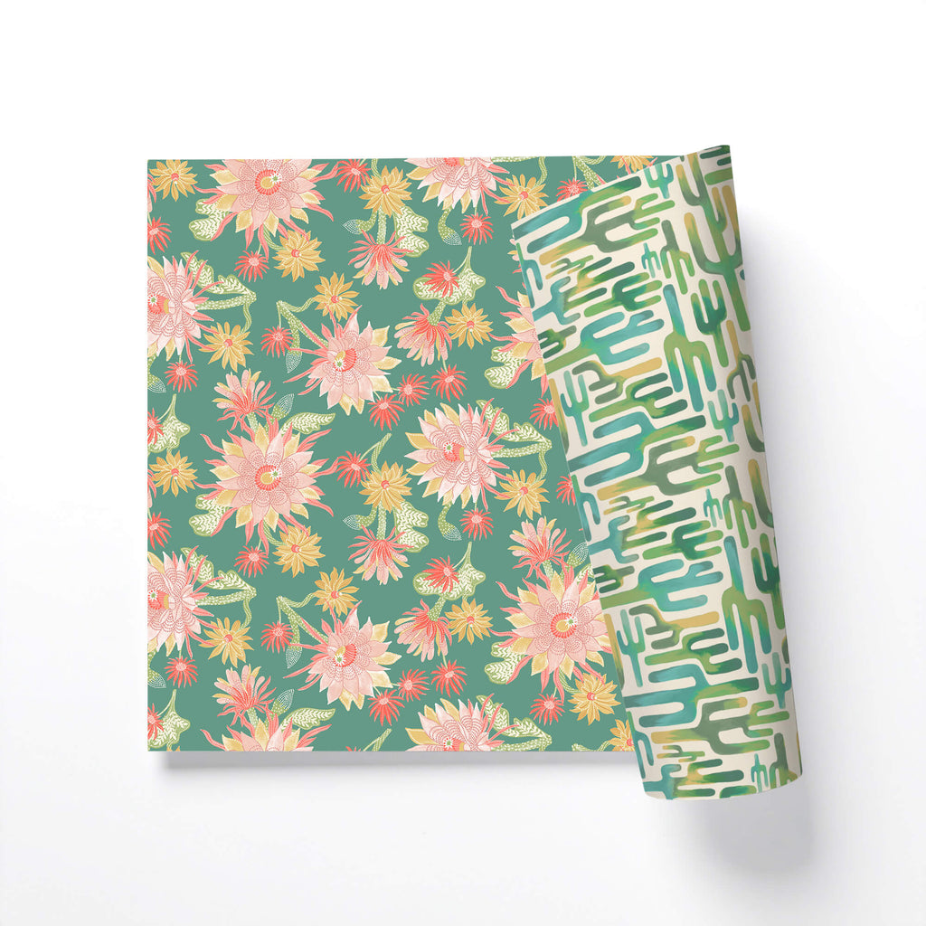 Unique Cactus Blooms Double-Sided Gift Wrap