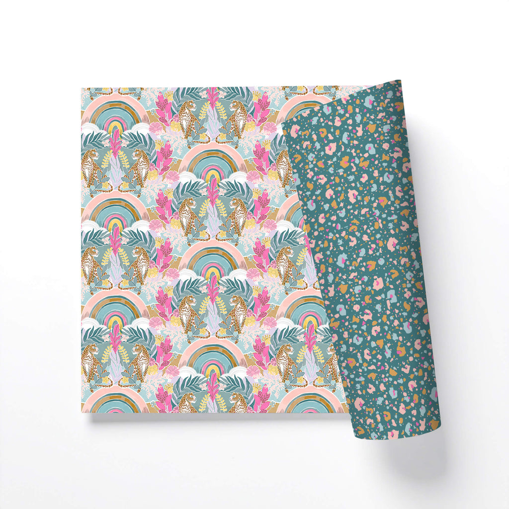 Whimsical Leopard & Rainbow Double-Sided Gift Wrap