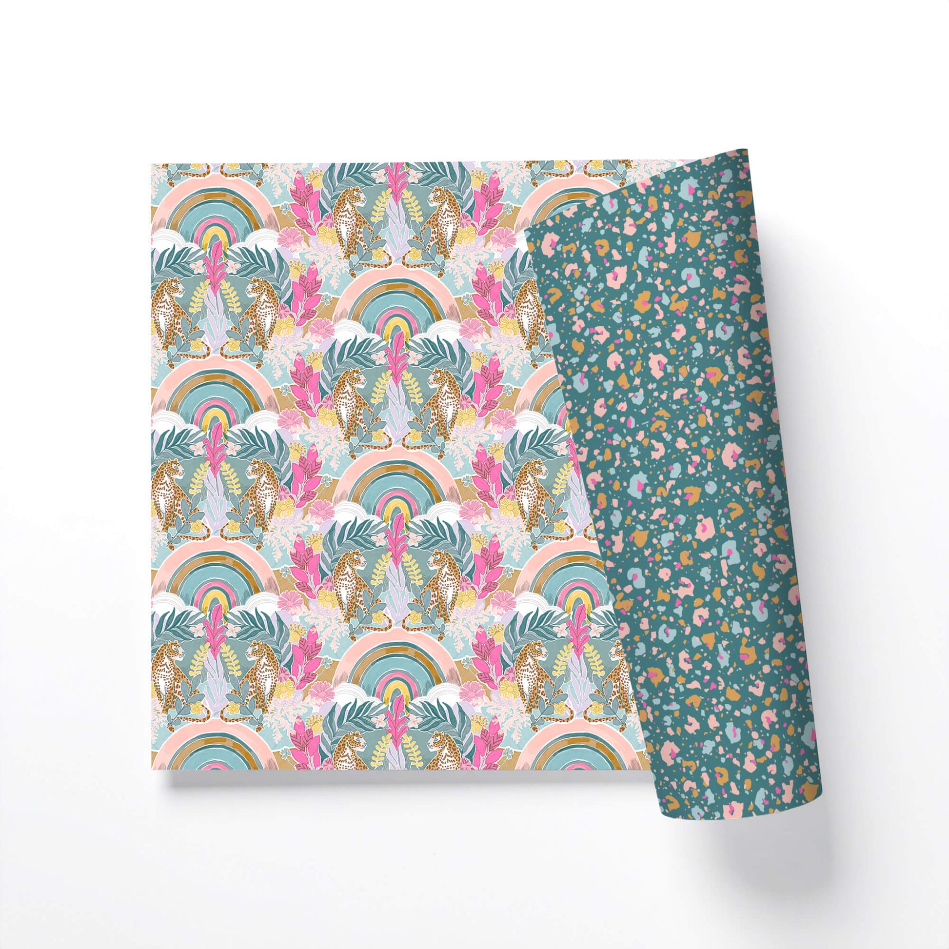 Whimsical Leopard & Rainbow Double-Sided Gift Wrap