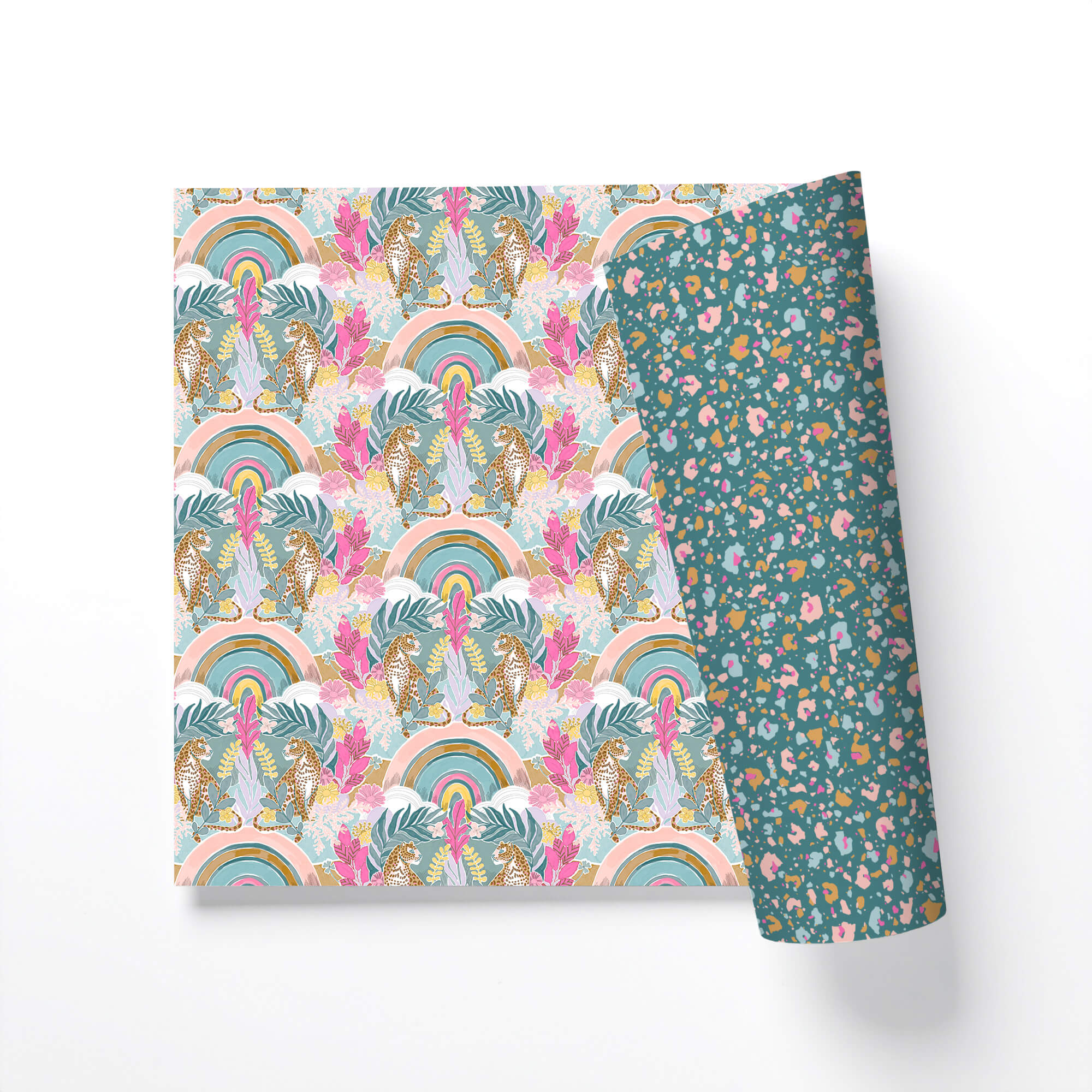 Whimsical Leopard & Rainbow Double-Sided Gift Wrap