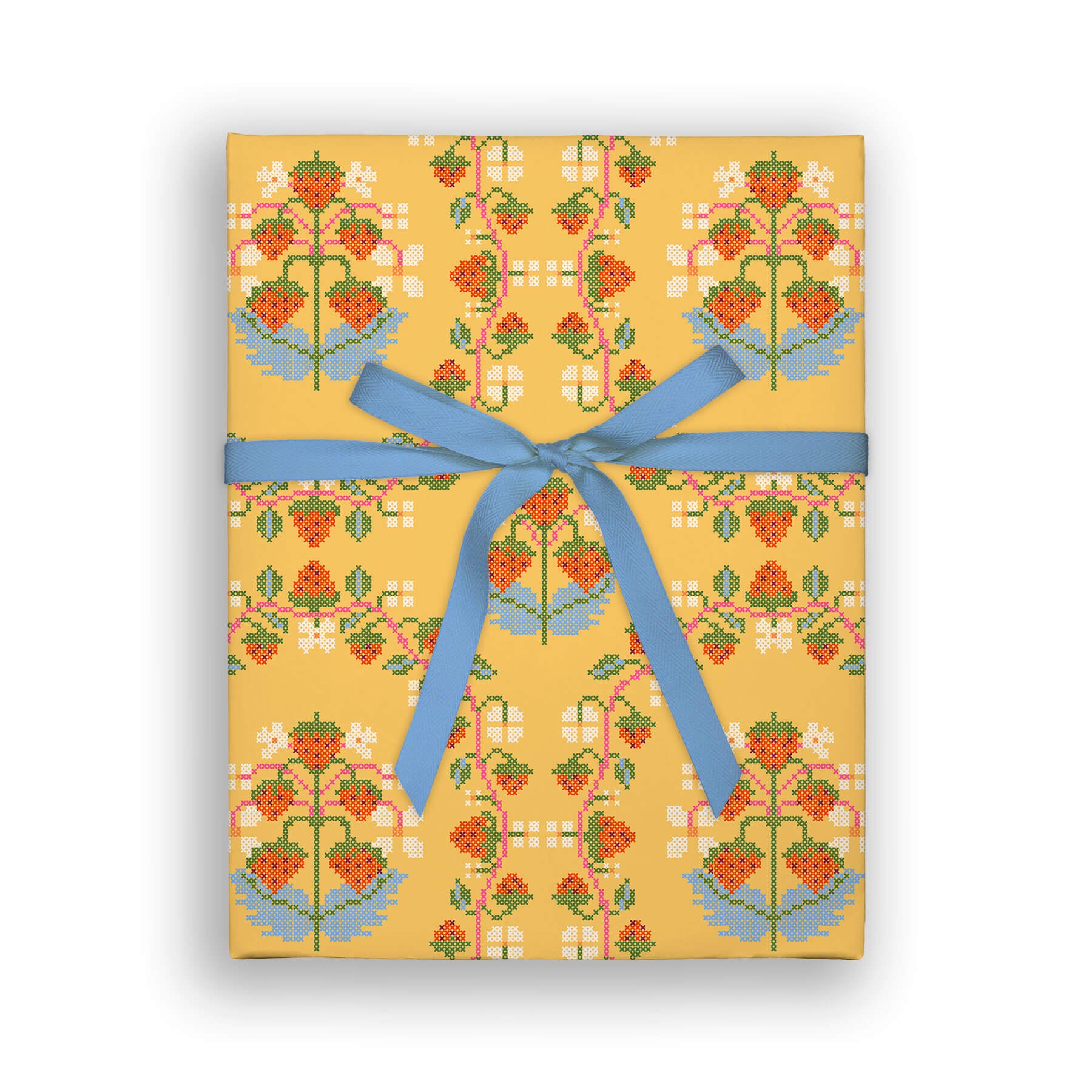 Strawberry Cross-Stitch, Yellow, Flat Wrap, Single-Sided, Set of 3