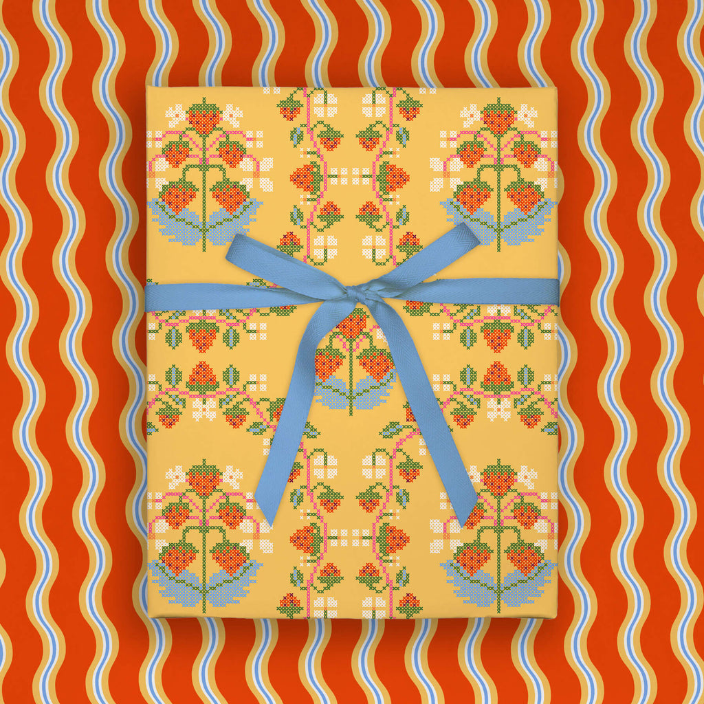 Strawberry Cross-Stitch, Double-Sided Flat Wrap