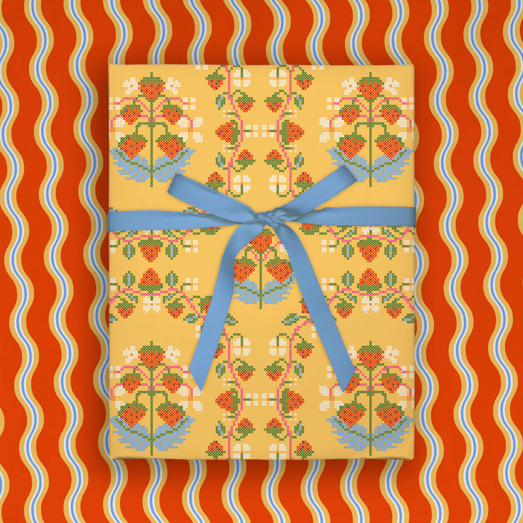 Strawberry Cross-Stitch, Double-Sided Flat Wrap