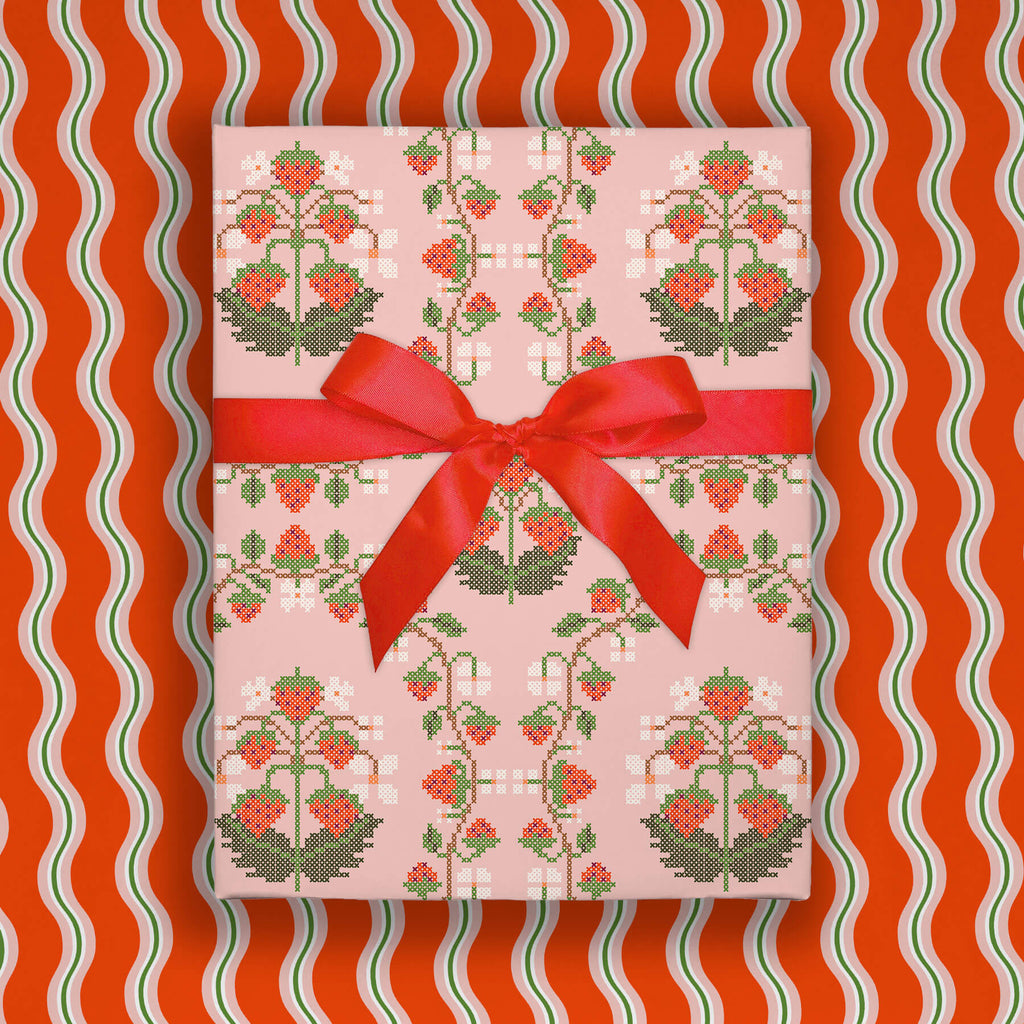 Strawberry Cross-Stitch, Double-Sided Flat Wrap