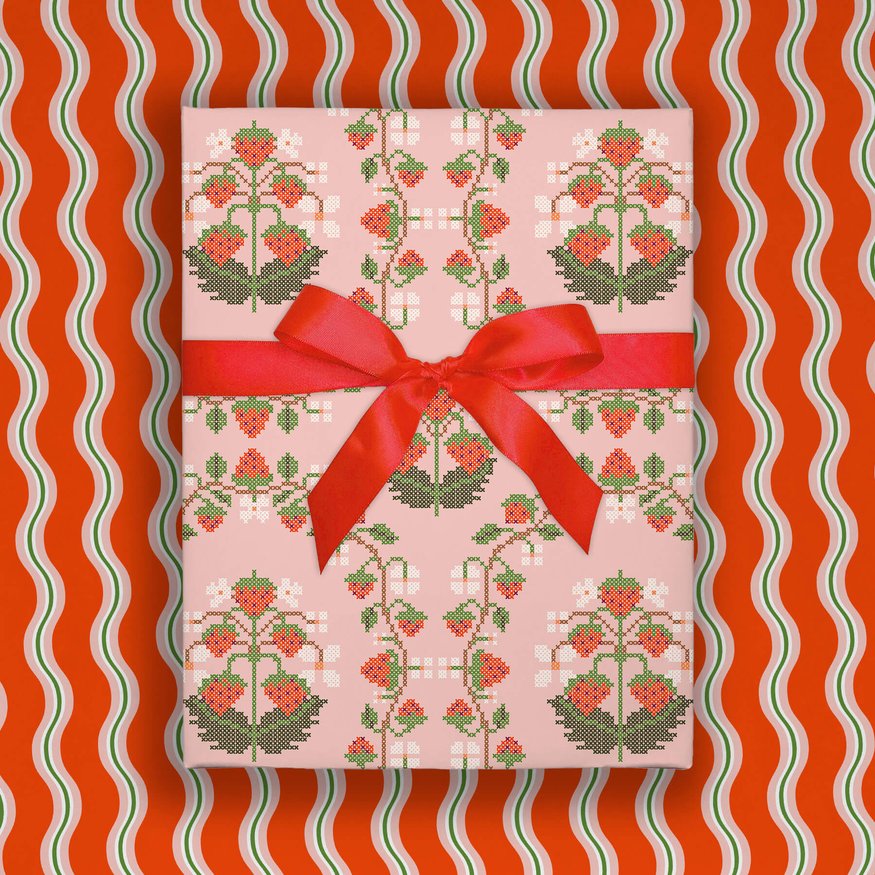Strawberry Cross-Stitch, Double-Sided Flat Wrap