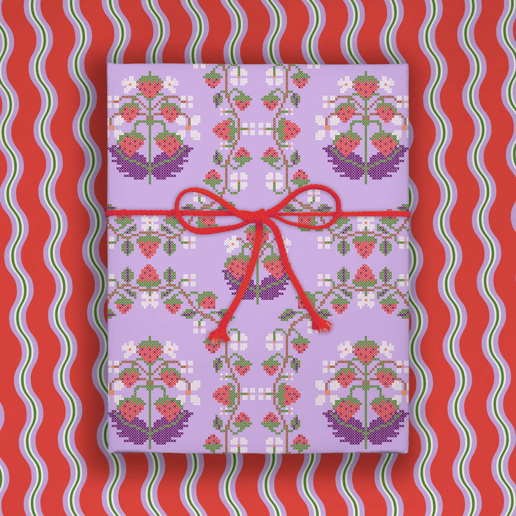 Strawberry Cross-Stitch, Double-Sided Flat Wrap