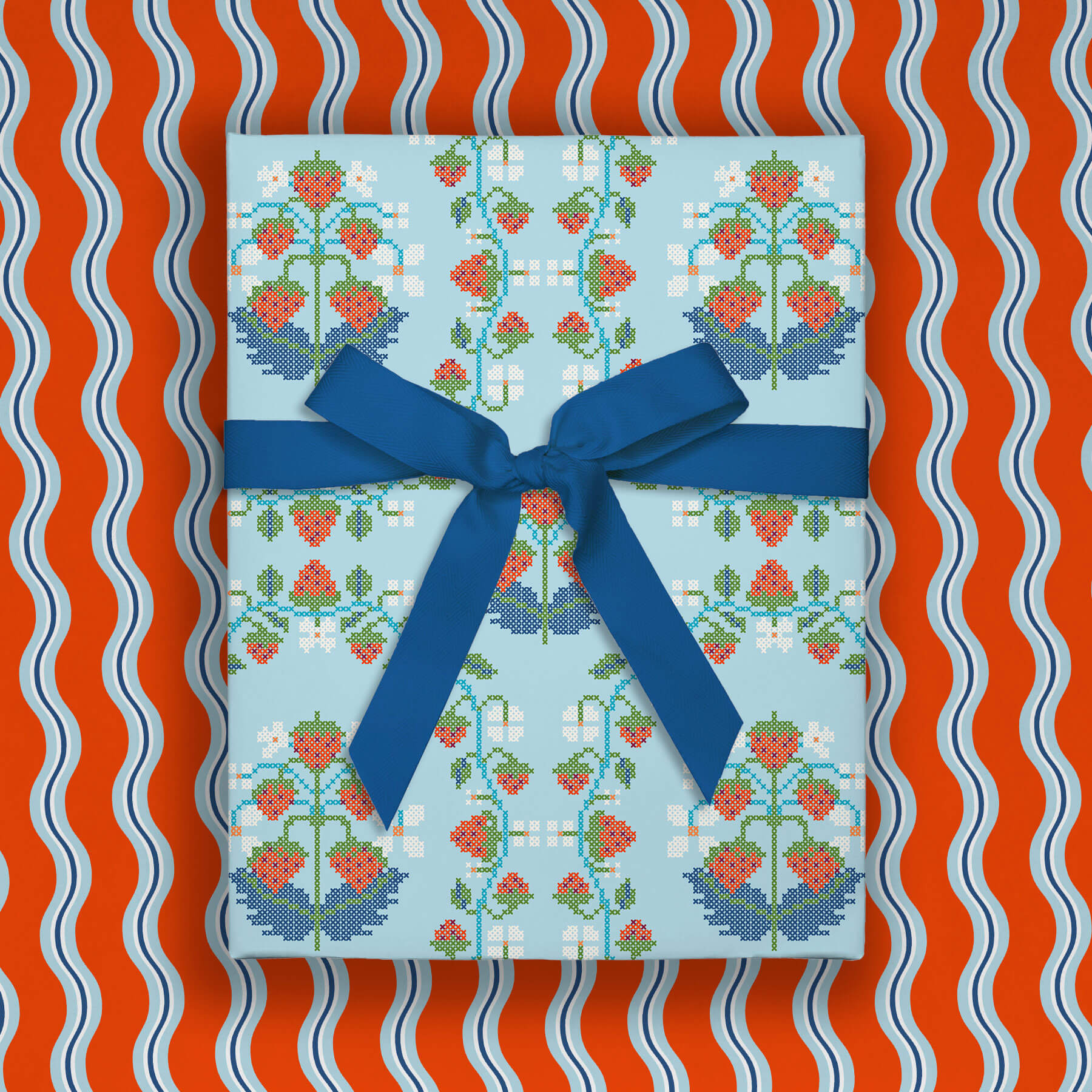 Strawberry Cross-Stitch, Double-Sided Flat Wrap