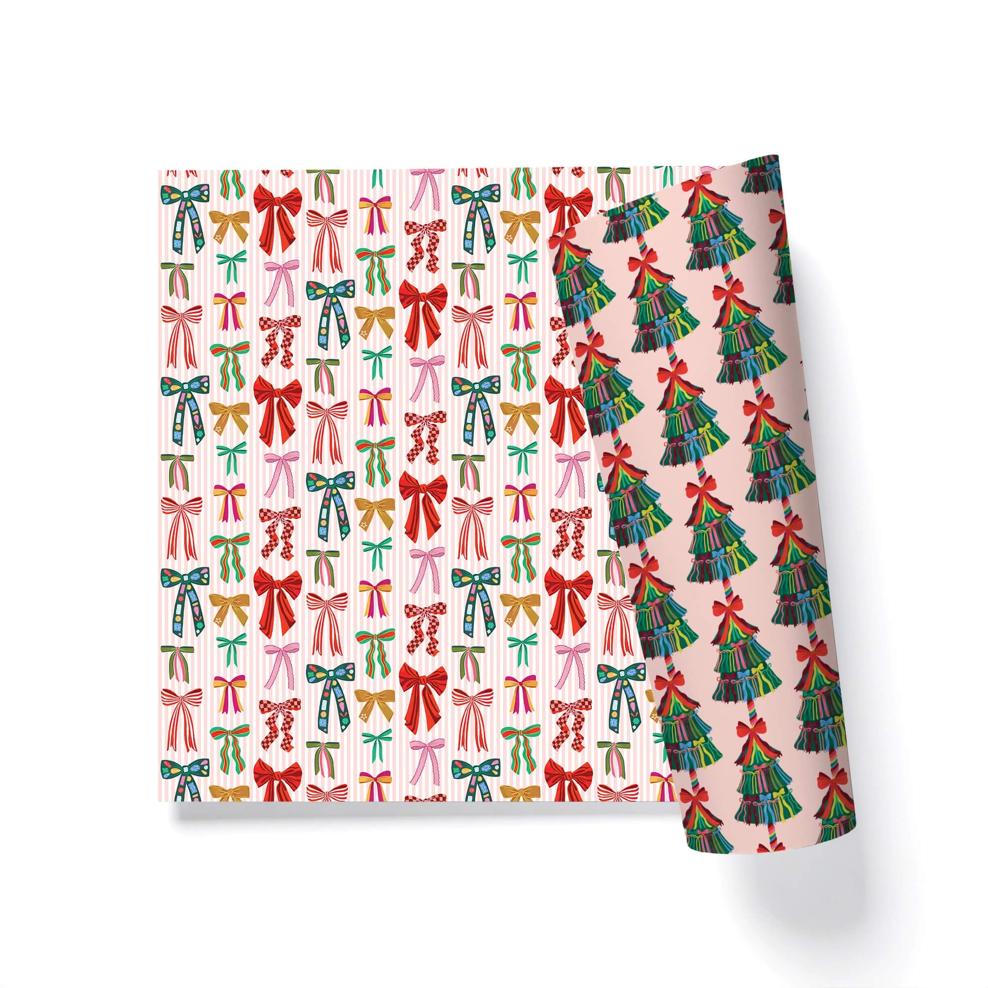Bowtacular Holiday Bow and Christmas Tree Double-Sided Gift Wrap