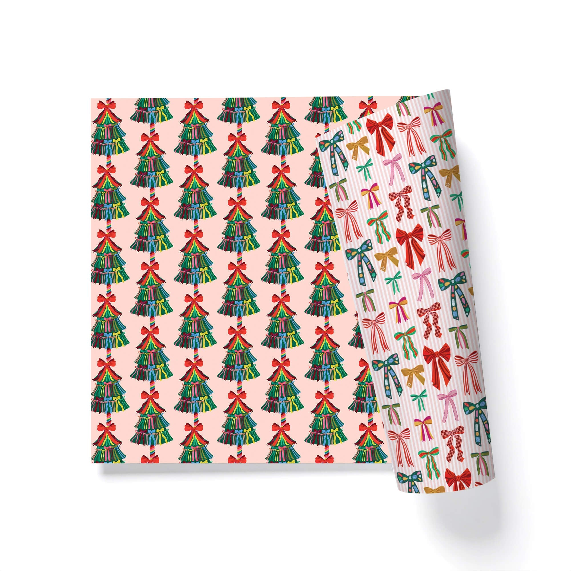 Bowtacular Holiday Bow and Christmas Tree Double-Sided Gift Wrap