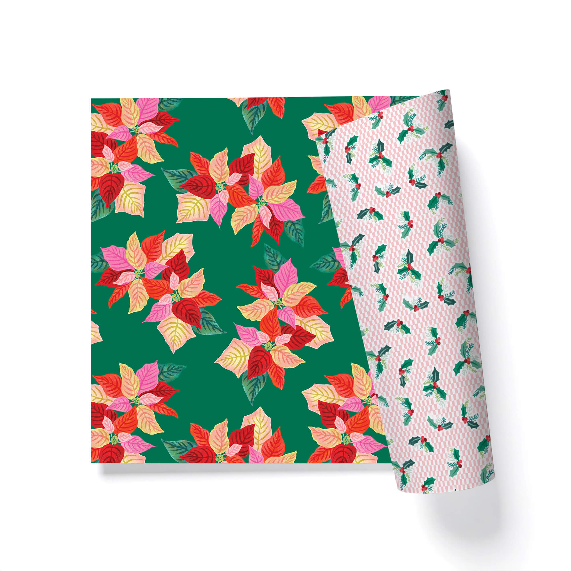 Poinsettias and Holly Double-Sided Gift Wrap
