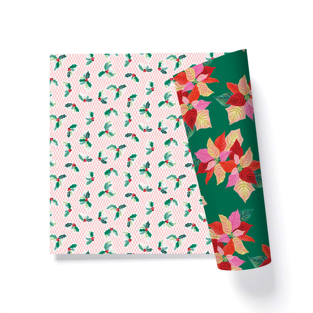 Poinsettias and Holly Double-Sided Gift Wrap
