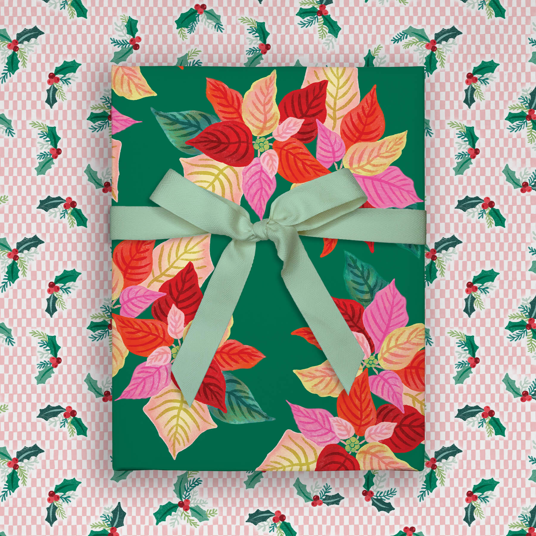 Poinsettias, Double-Sided Christmas Flat Wrap