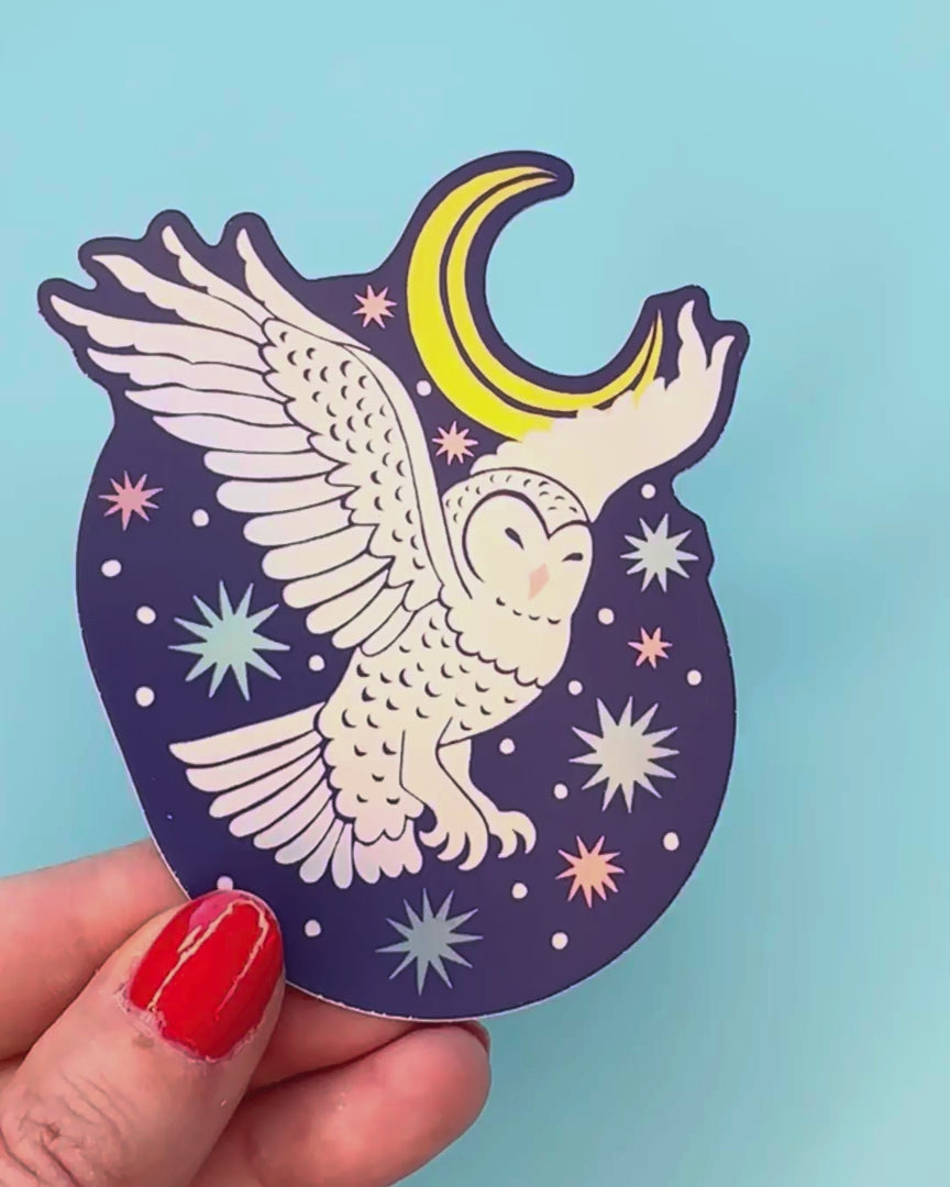 Owl and Moon Matte Holographic Sticker