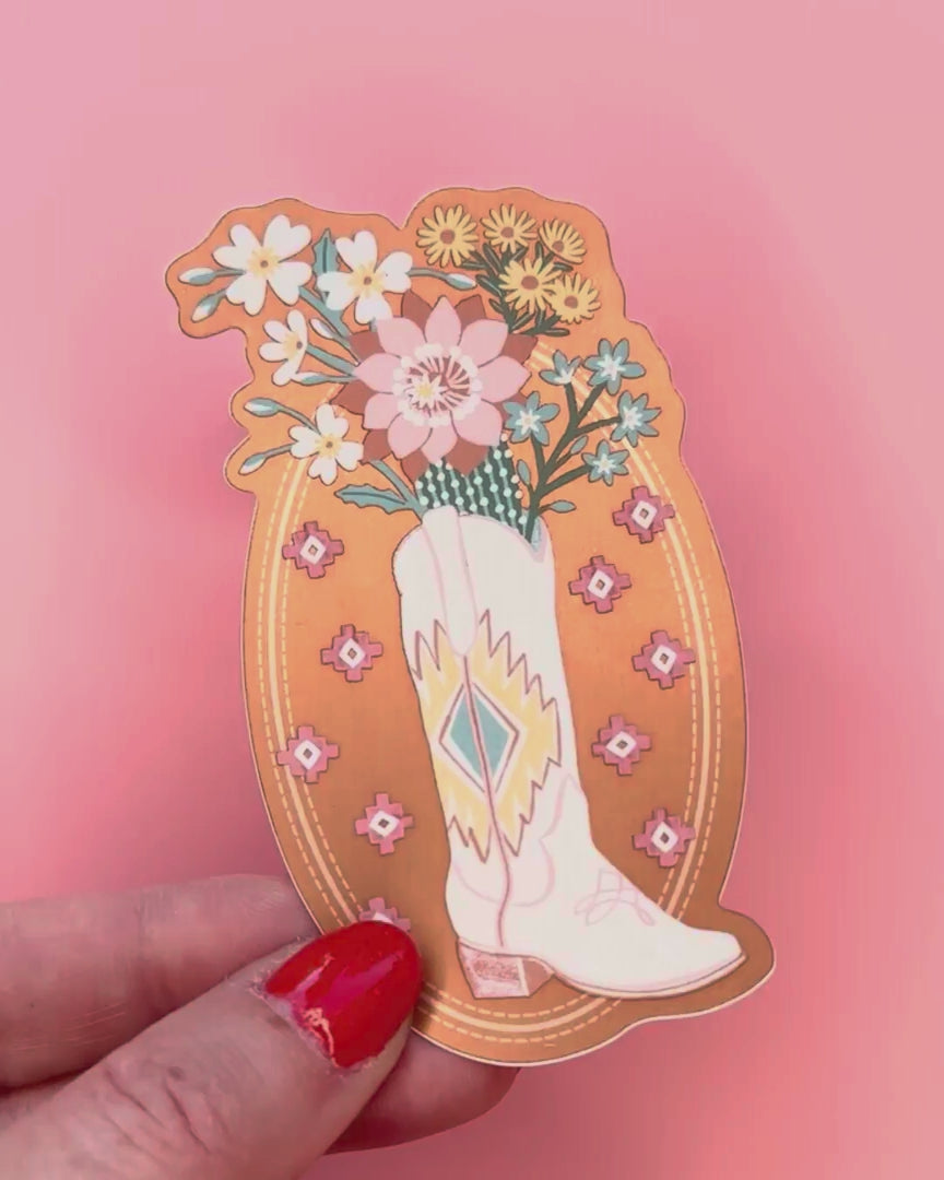 Blooming Cowgirl Boot Matte Metallic Sticker