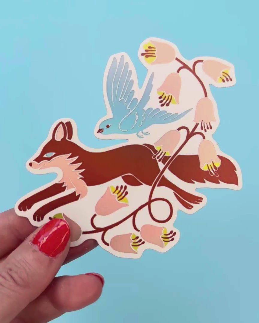 Fox and Bird Matte Holographic Sticker
